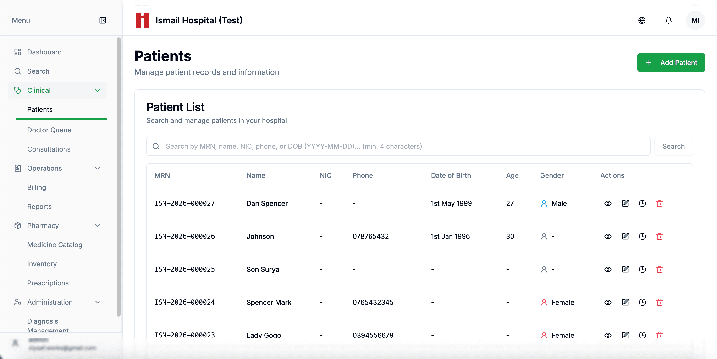 Neerogi patient list and record search